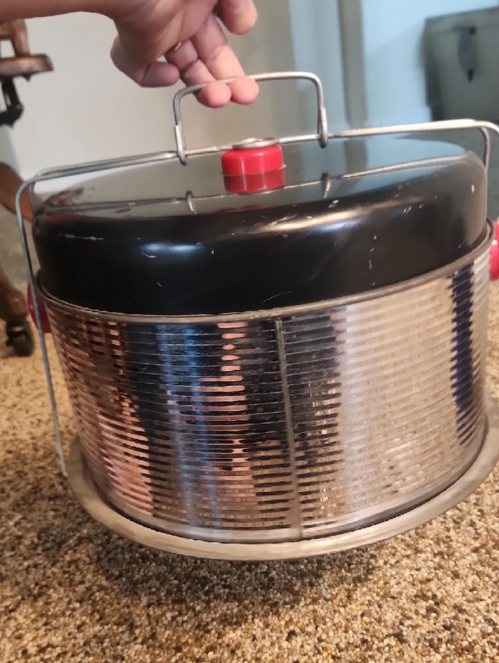 Vintage Metal‎ Cake Carrier with Red Accents